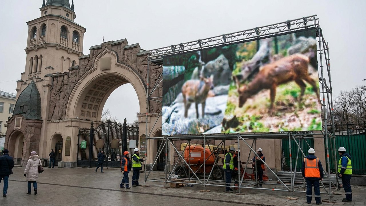 Animais do zoológico de Moscou aparecem em telão gigante na capital russa