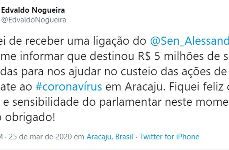 TWITTER EDVALDO / Foto: Reprodução Twitter
