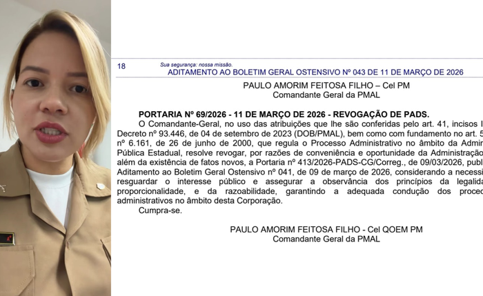 Portaria publicada no Boletim Geral Ostensivo confirma revogação do PADS