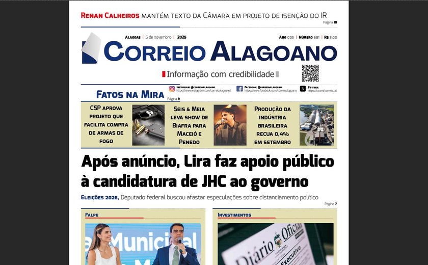 Após anúncio, Lira faz apoio público à candidatura de JHC ao governo