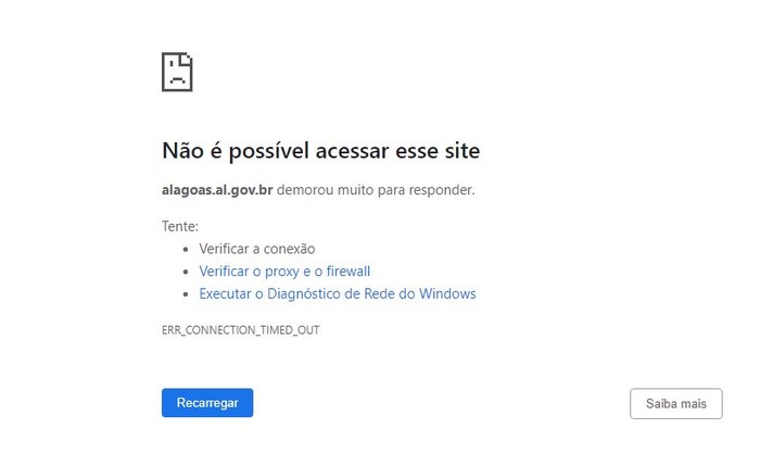 Print do site do Governo de Alagoas