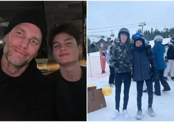 Com Gisele no Brasil, Tom Brady curte férias na neve com os filhos