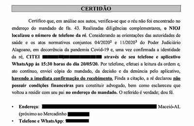 Justiça de Alagoas realiza primeira citação criminal por Whatsapp
