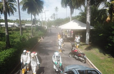 Sanitização de espaços públicos e povoados de Jequiá da Praia contra o coronavírus