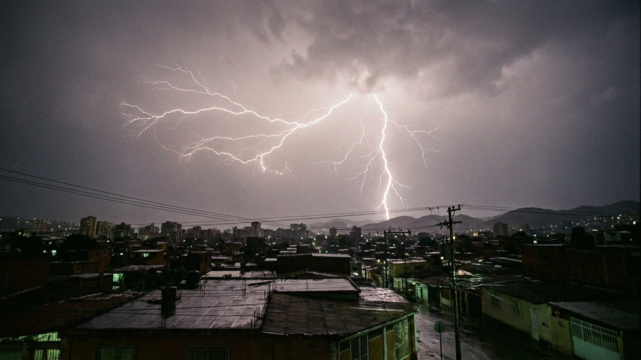 Relâmpagos iluminam o céu durante tempestade na Venezuela