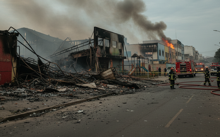 Incêndio destrói empresas e creche no Jardim Helena, em São Paulo