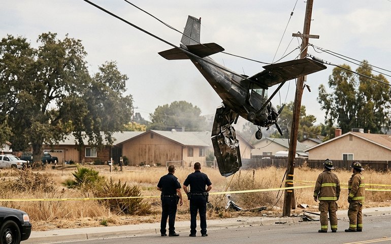 Vídeo mostra queda de avião de pequeno porte em cabos elétricos na Califórnia