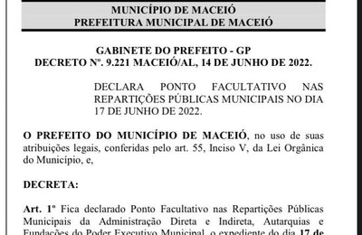 Câmara segue Decreto do Poder Executivo e declara ponto facultativo nesta sexta-feira (17)
