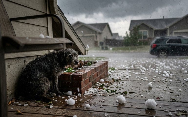 Susto nos EUA: cão busca abrigo durante chuva de granizo gigante