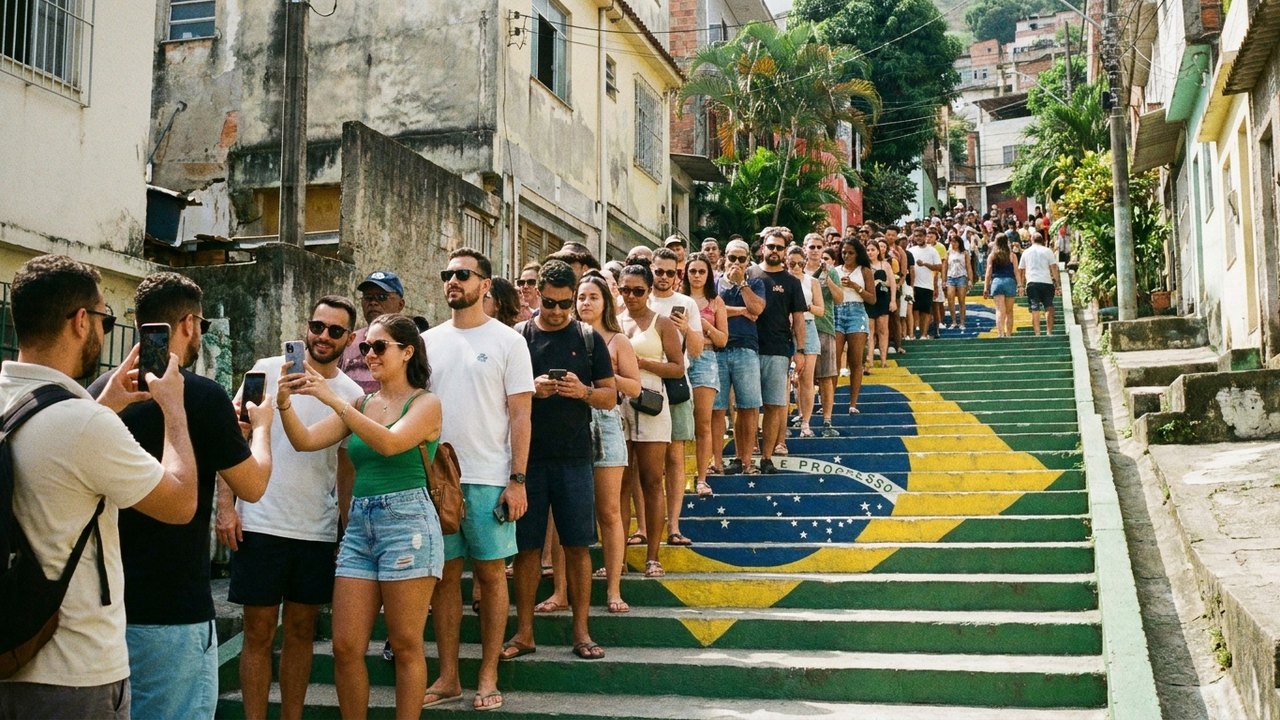 Escadaria com bandeira do Brasil vira febre no Rio e tem fila de espera para fotos
