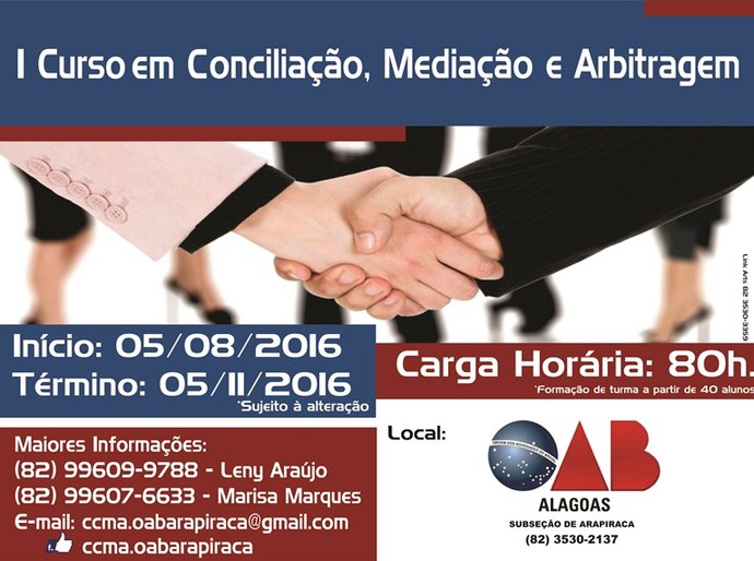 OAB de Arapiraca promove curso em Conciliação, Mediação e Arbitragem