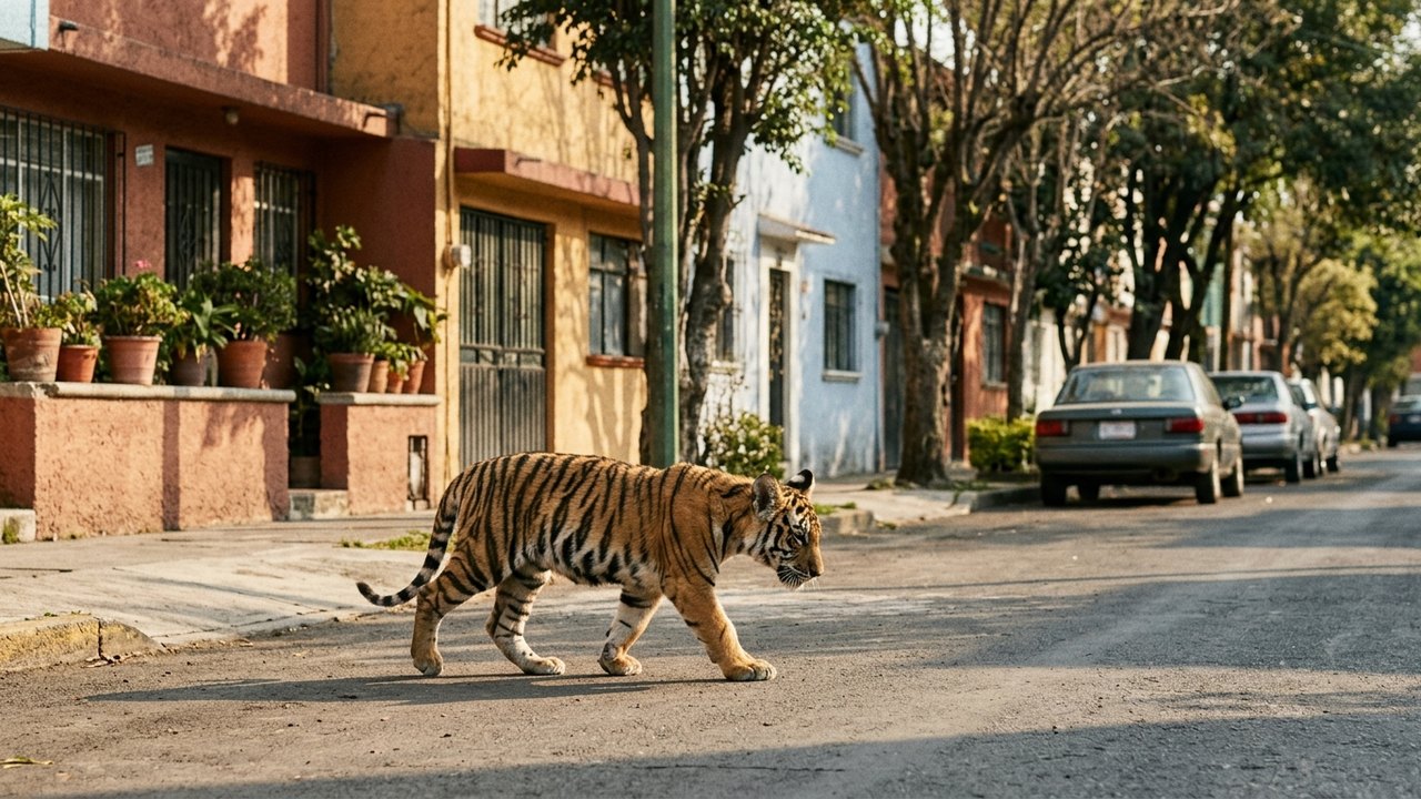 Filhote de tigre é visto caminhando por bairro residencial no México