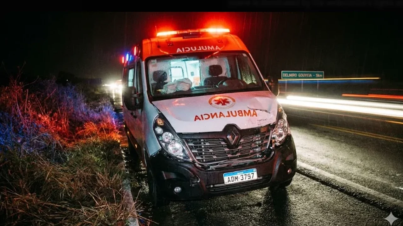 Perigo no Sertão: ambulância atinge vaca no trevo de Delmiro Gouveia; homem de 63 anos ficou ferido