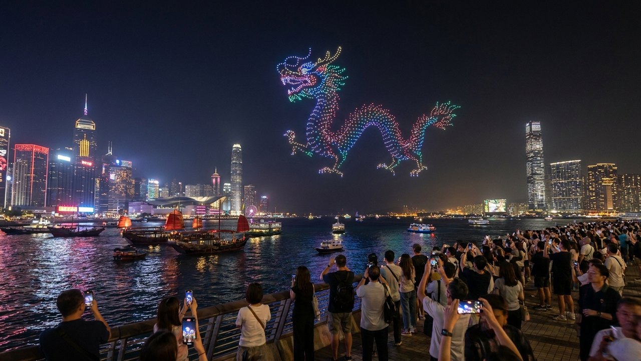 Via Láctea: 2.000 drones iluminam Hong Kong