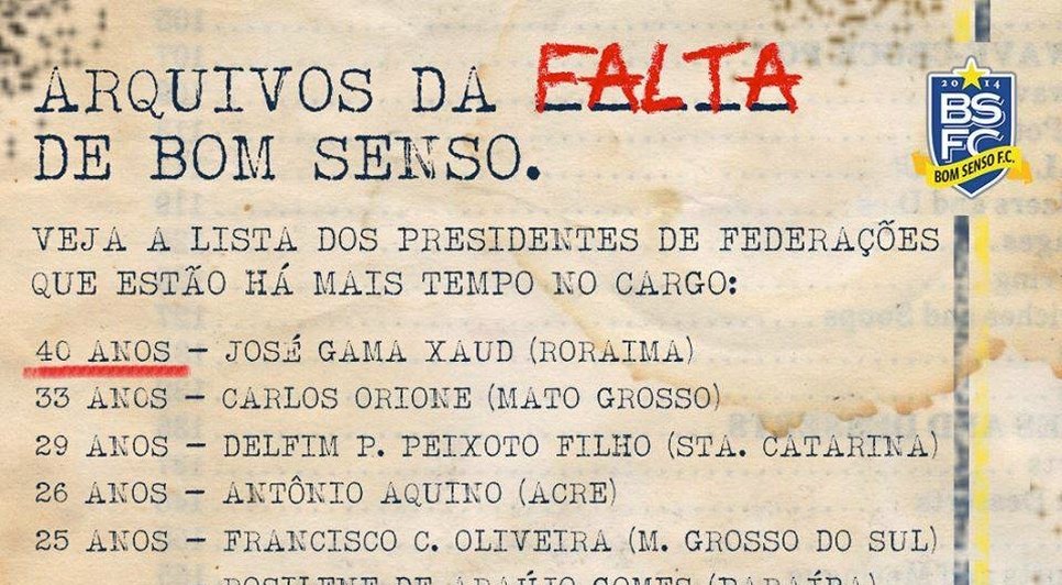 Lista enumera nomes dos que estão há muito tempo no poder/ Imagem: Bom Senso F.C