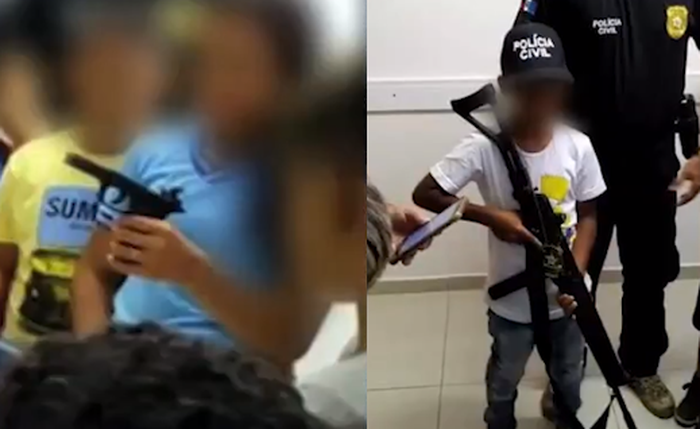 Crianças brincam com armas em Igaci