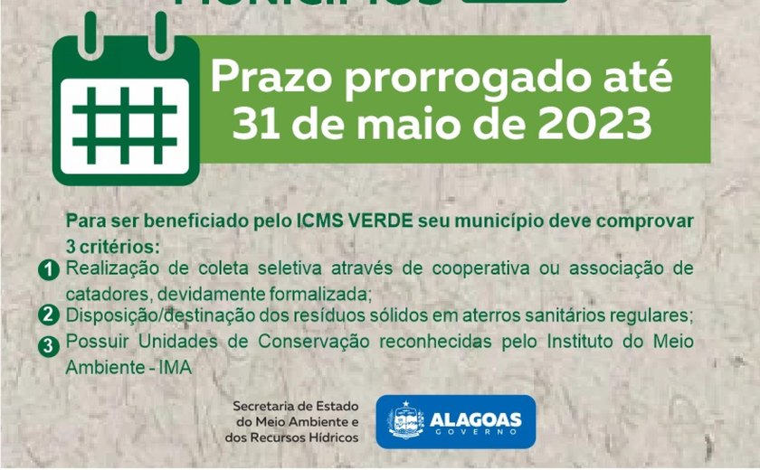 ICMS VERDE: Semarh prorroga prazo para 31 de maio de 2023