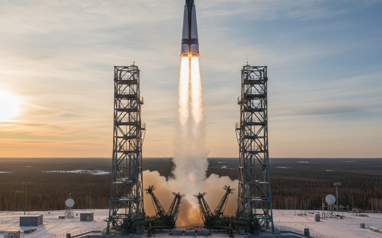 Foguete russo Soyuz-2.1b é lançado com mais de 50 satélites a bordo