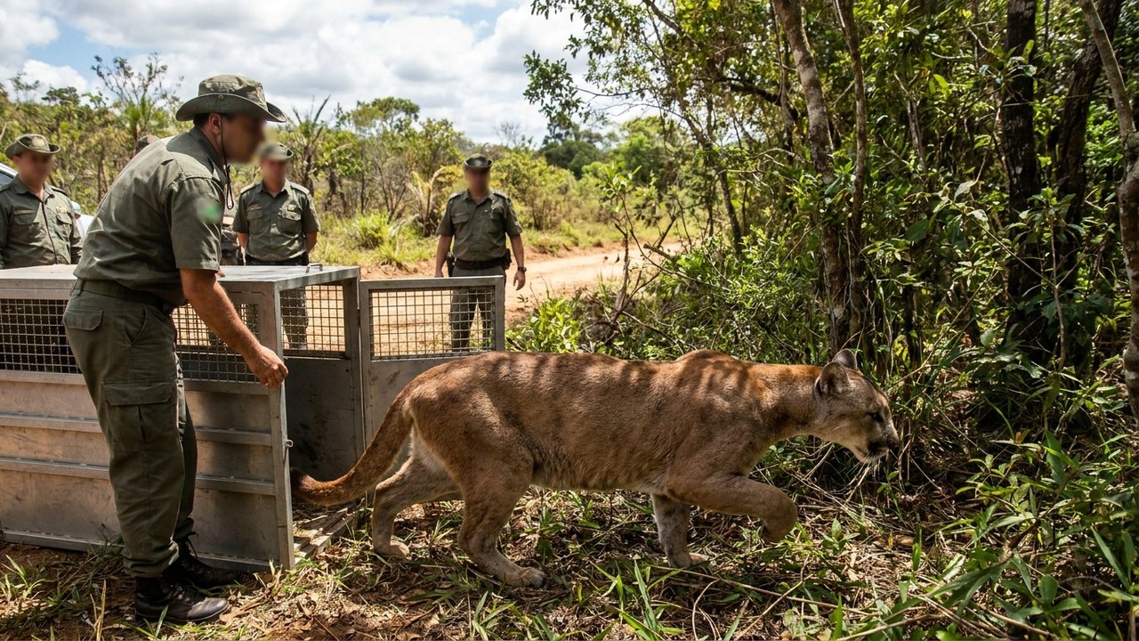 Onça-parda resgatada após ataque de cães volta à natureza em SP