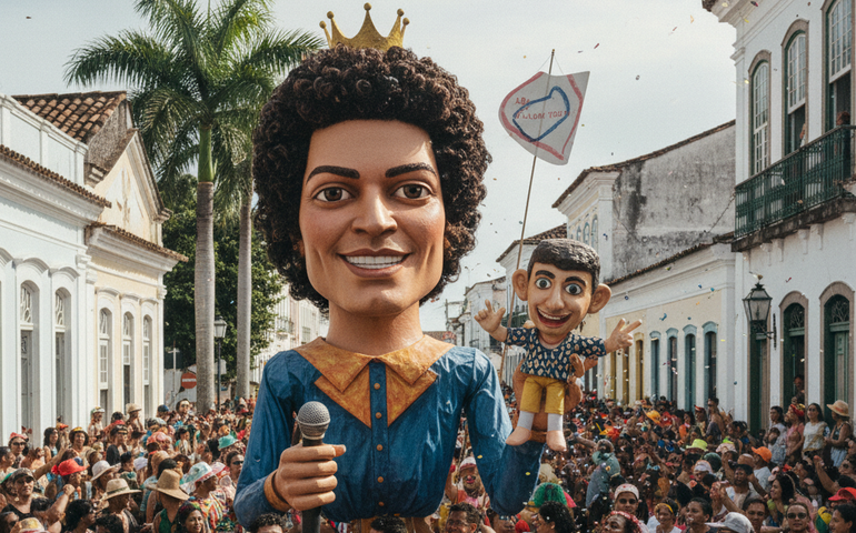 Bruno Mars vira boneco no carnaval de Olinda e homenageia Reginaldo Rossi no Valentine's Day