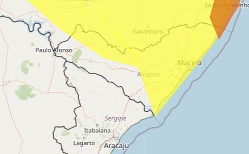 Alerta do Inmet para chuvas intensas em Alagoas nesta terça-feira (04)