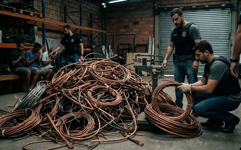 Polícia Civil apreende uma tonelada de cabos de cobre e prende oito por furto na Baixada Fluminense