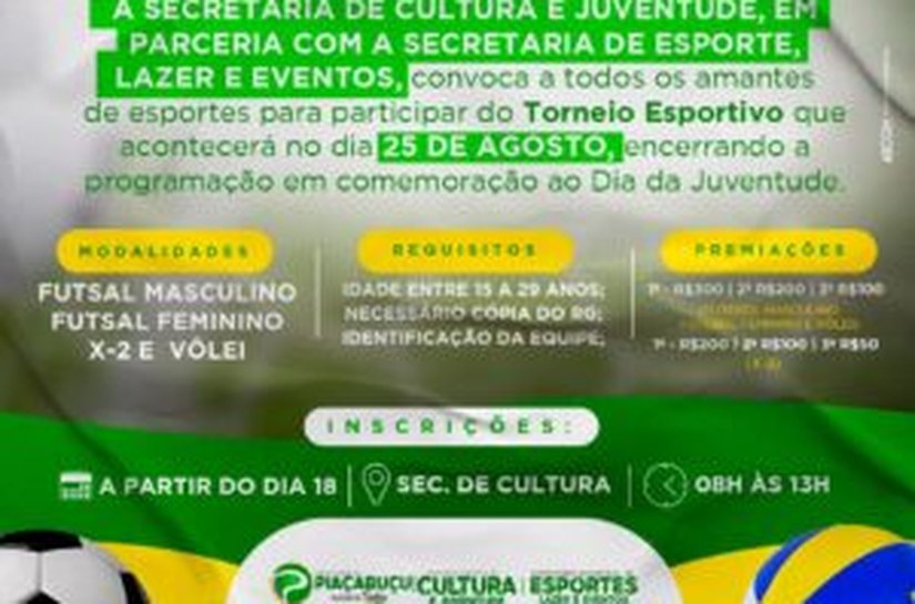 Abertas as inscrições para o Projeto Juventude no Esporte, em Piaçabuçu