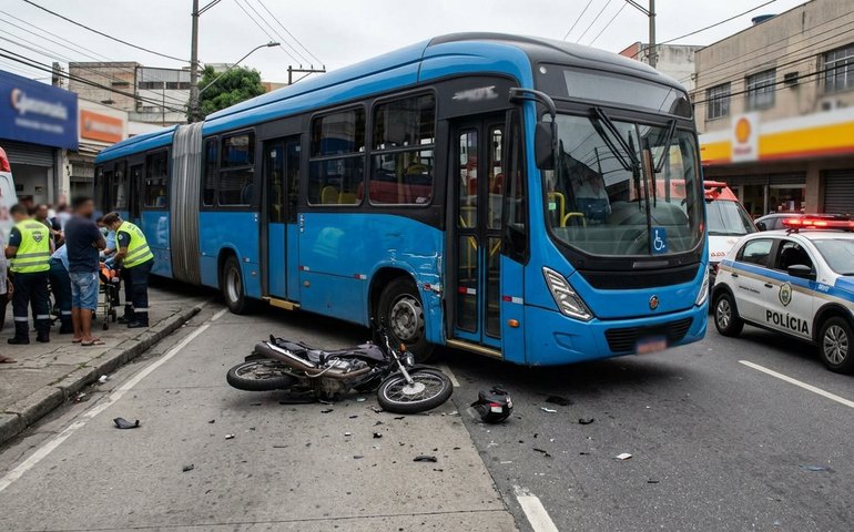 Acidente entre BRT e motocicleta deixa dois feridos em Vaz Lobo