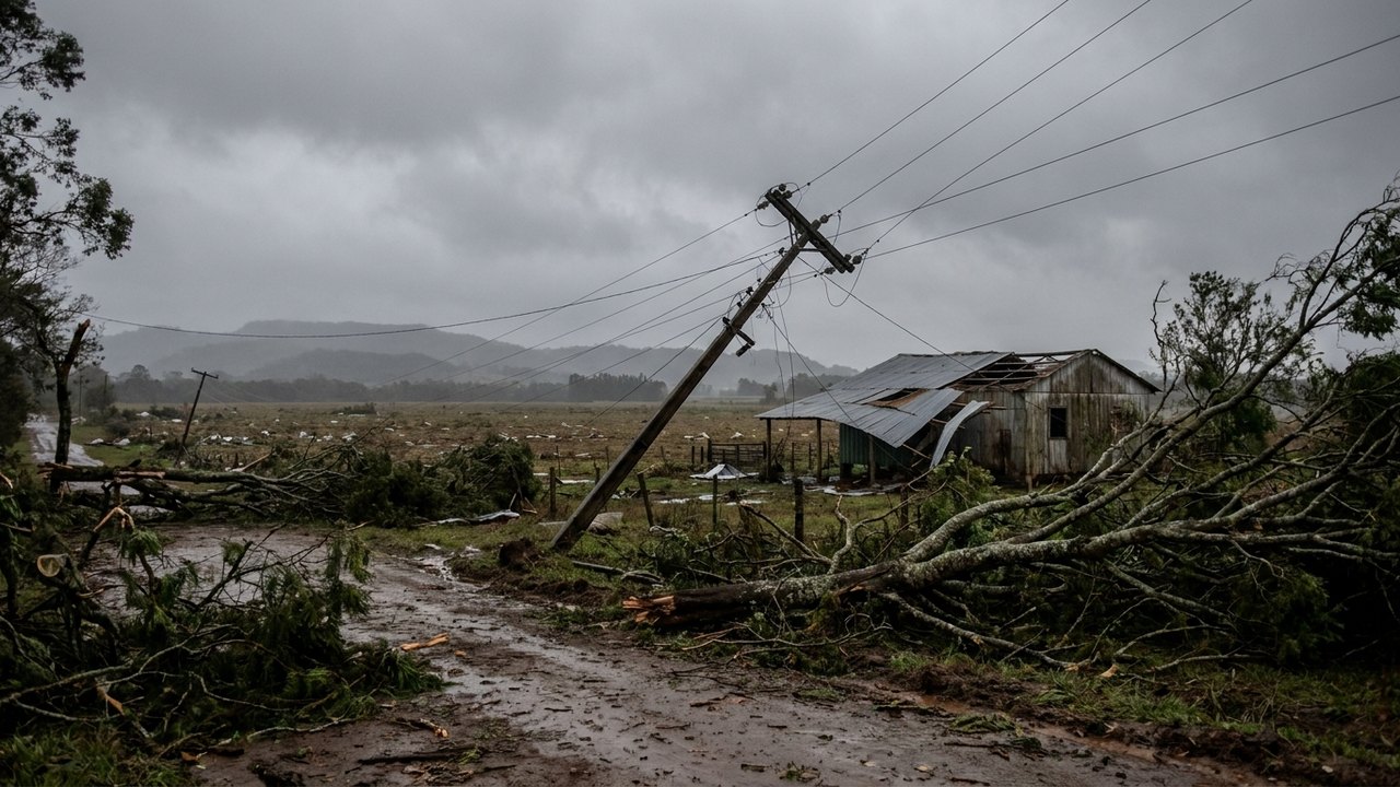 Temporal e vento de mais de 100 km/h afetam 49 cidades no RS