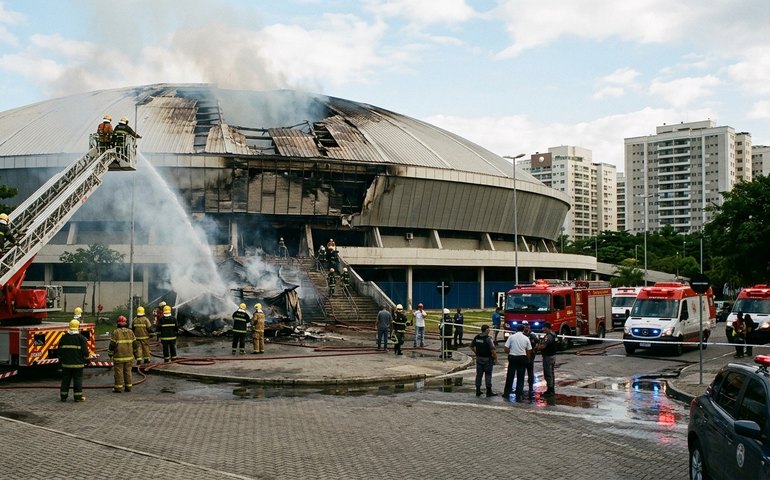 Incêndio no velódromo mobiliza força-tarefa dos Bombeiros no Rio de Janeiro