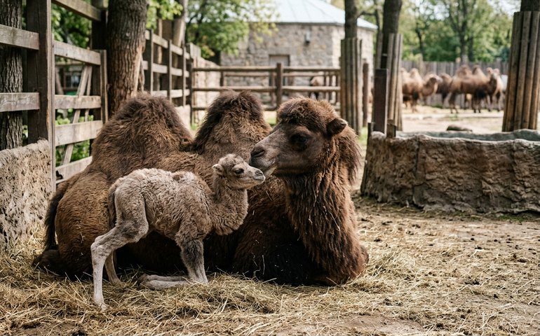 Filhote de camelo-bactriano nasce no centro de reprodução do Zoológico de Moscou