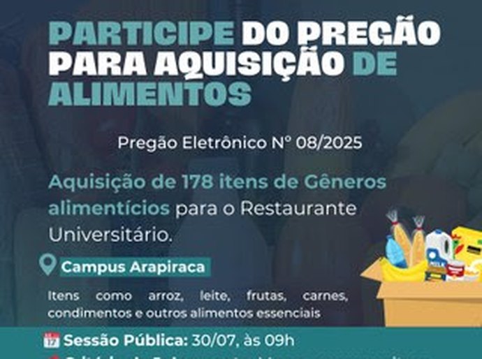 Ufal abre pregão eletrônico para compra de alimentos dos Restaurante Universitários