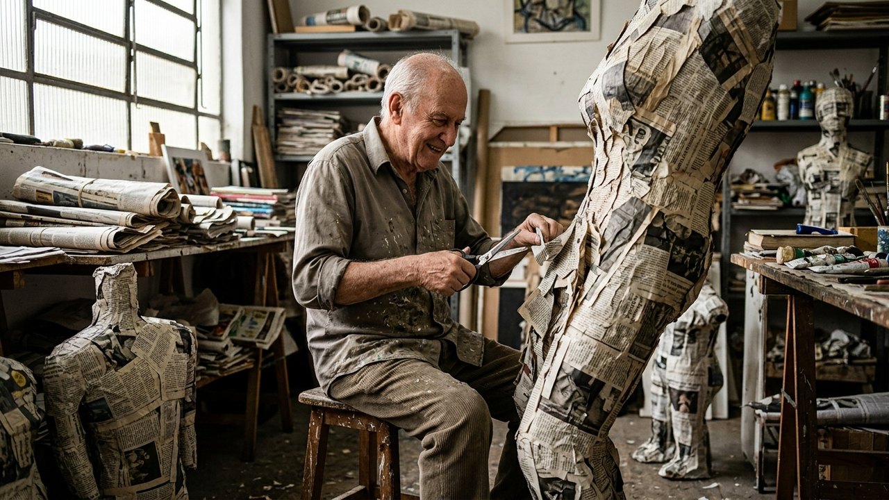 Artista que transforma jornais em arte celebra 60 anos de carreira