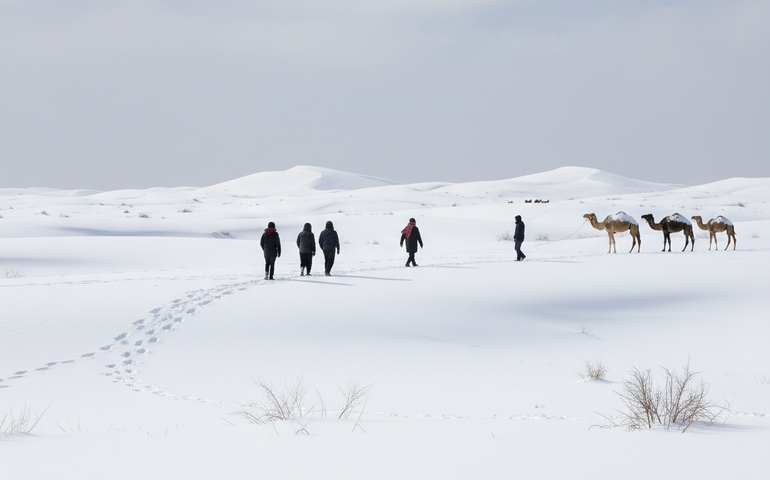 Fenômeno climático inesperado cobre regiões da Arábia Saudita de neve e muda cenário do deserto