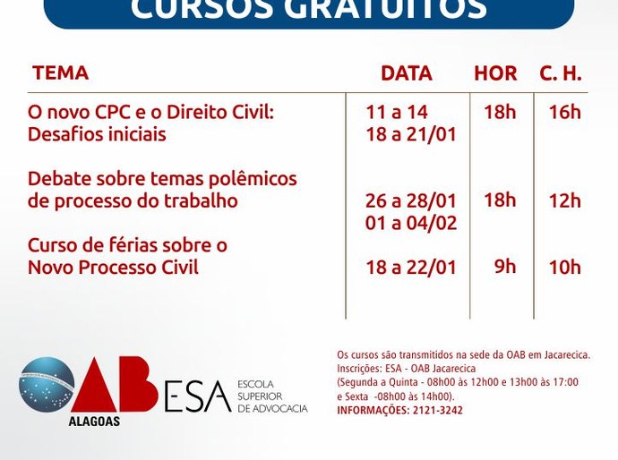 ESA/AL abre inscrições para cursos telepresenciais para advogados e estudantes de direito