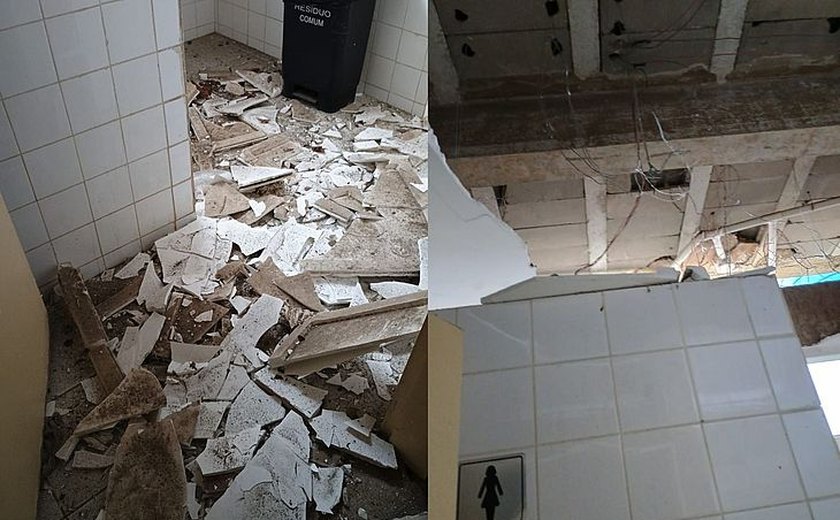 Teto de banheiro desaba na Ufal