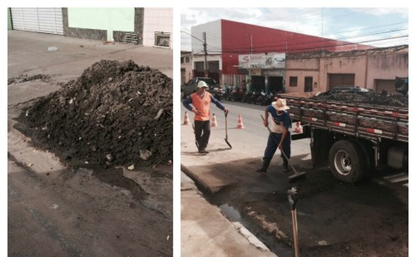 Prefeitura de Arapiraca retira entulho das caixas de drenagem no Ouro Preto