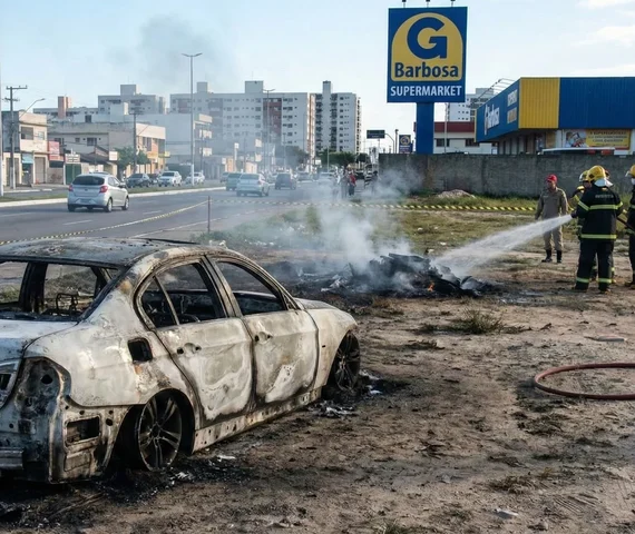 BMW capota, explode e deixa duas pessoas mortas na manhã deste domingo em Maceió