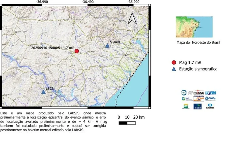Arapiraca registra tremor de terra confirmado por laboratório sismológico