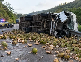 Acidente com caminhão mata motorista e carga de coco é saqueada na BR-101 em Alagoas