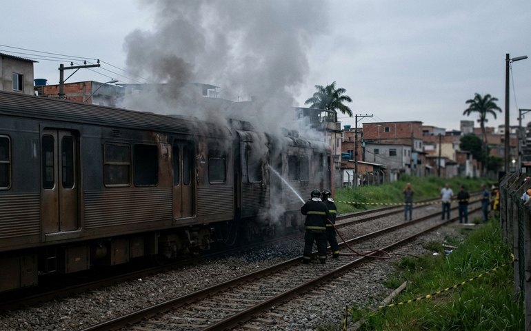 Trem pega fogo em Quintino, na Zona Norte do Rio; operação da SuperVia é afetada