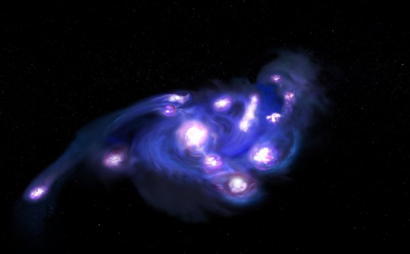 Galáxia 'Uvas Cósmicas' revela aglomerados estelares surpreendentes no início do Universo (IMAGENS)