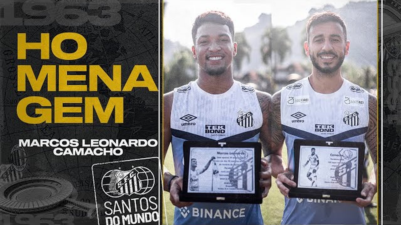 Marcos Leonardo e Camacho recebem homenagem no CT do Santos