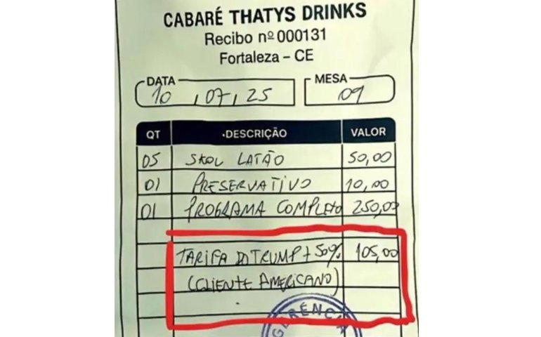 Recibo de cabaré com “tarifa do Trump” viraliza nas redes sociais
