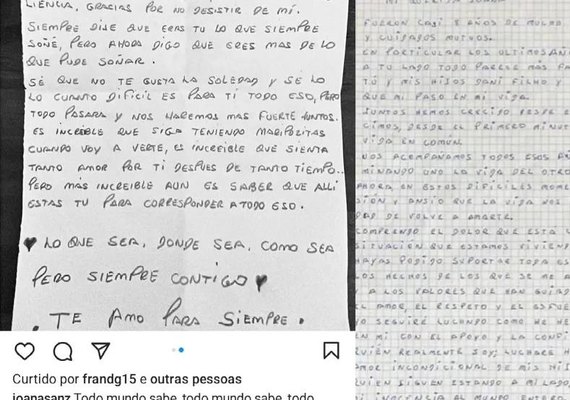 Ex de Daniel Alves Joana Sanz, publica suposta carta enviada pelo jogador