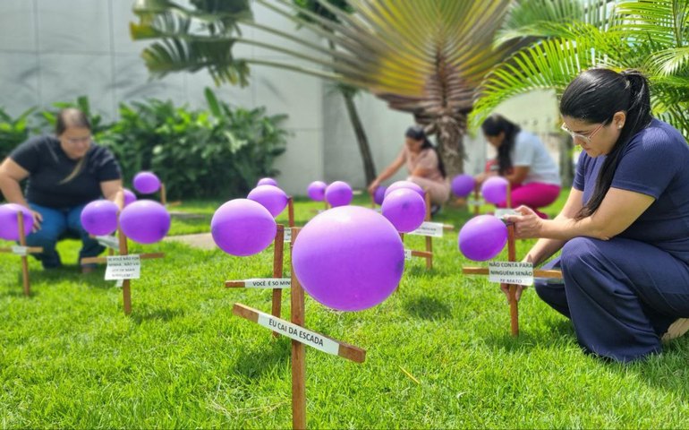 Área Lilás do Hospital de Emergência do Agreste transforma jardim em painel de conscientização sobre violência contra a mulher