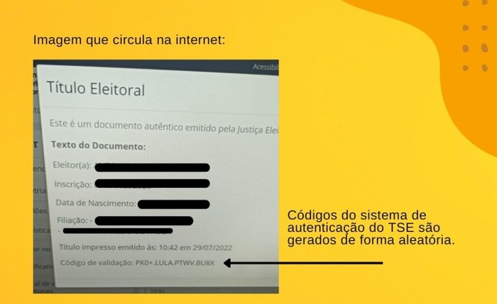Circulam conteúdos falsos alegando que um código impresso em título de eleitor faria alusão à determinada candidatura Circulam conteúdos falsos alegando que um código impresso em título de eleitor faria alusão à determinada candidatura