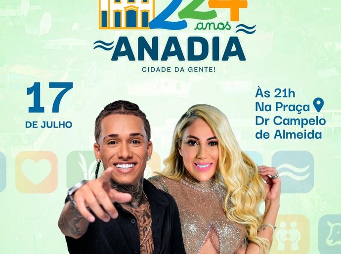 Prefeitura de Anadia anuncia programação artística em comemoração aos 224 anos de aniversário