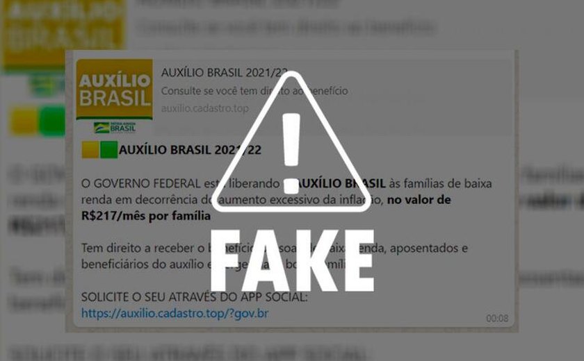 Mensagem solicitando cadastro para receber auxílio brasil em aplicativo é falsa