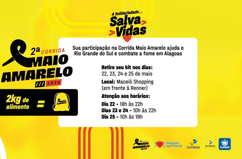 Kits da 2ª Corrida Maio Amarelo começam a ser entregues nesta quarta-feira (22)